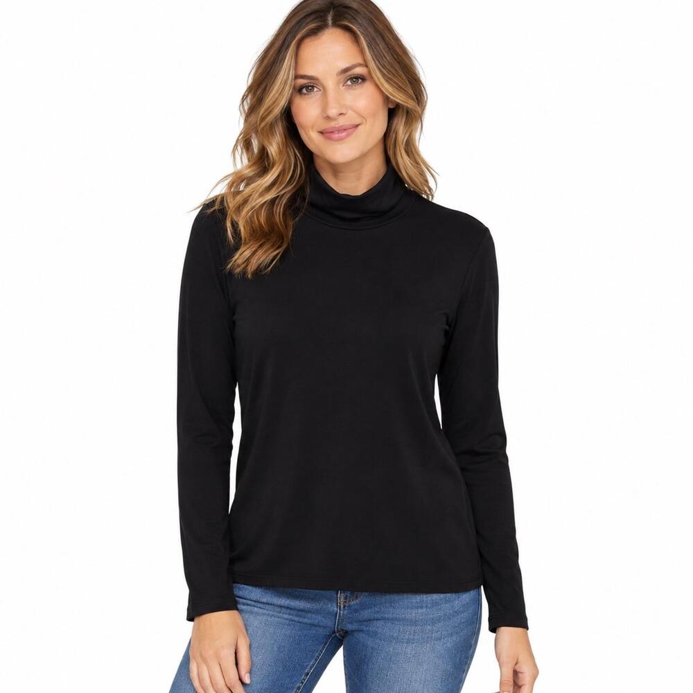 Eileen Fisher Shirt Womens Medium Black Turtleneck Long Sleeve Stretch Knit Top